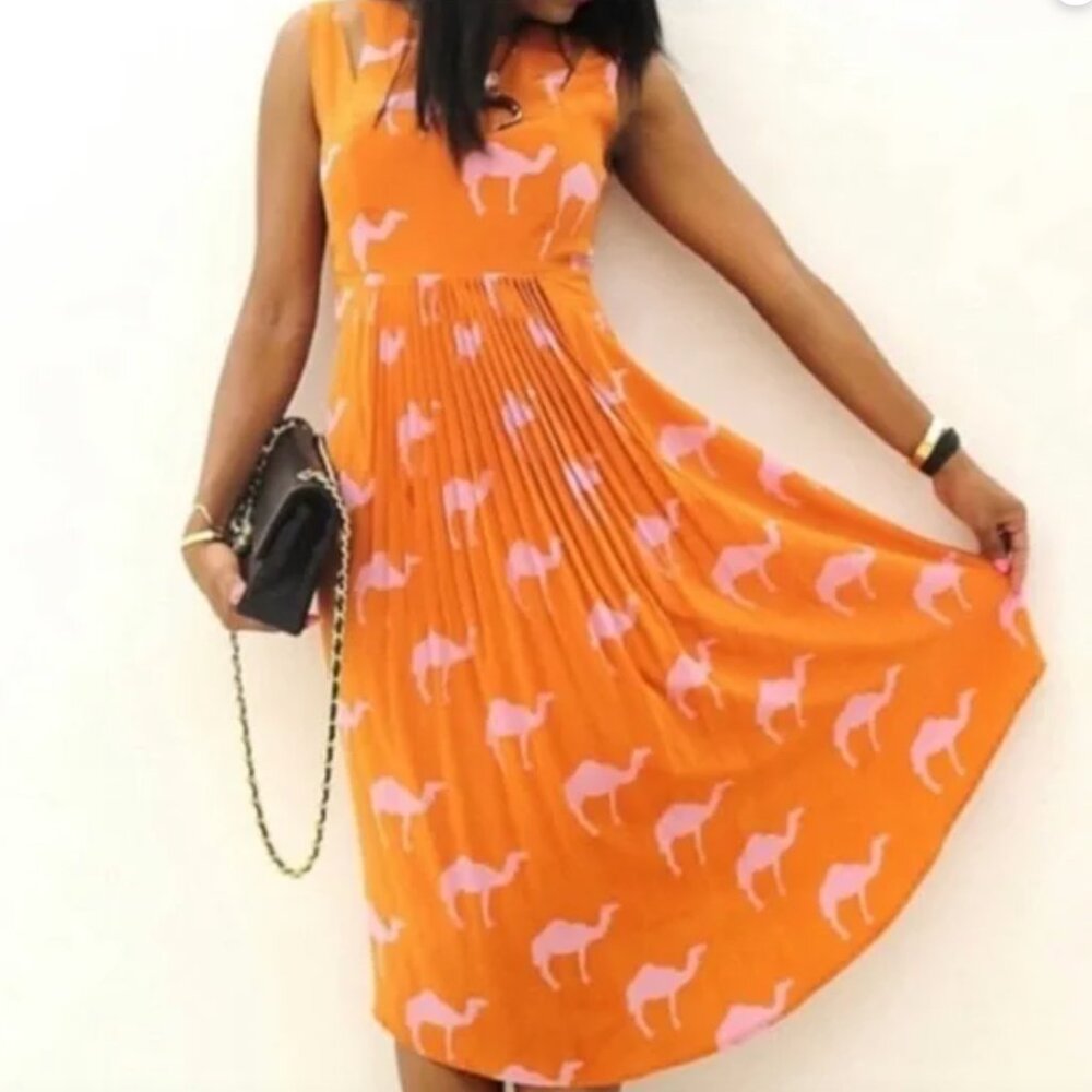 Charlotte Taylor Anthropologie Silk Orange Pink Camel Midi Dress - 4